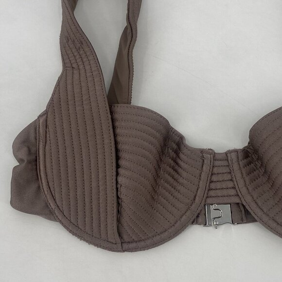 Devon Windsor Size Large Rue Top Bikini Taupe Brown Satin NEW Swim Top - Picture 6 of 13